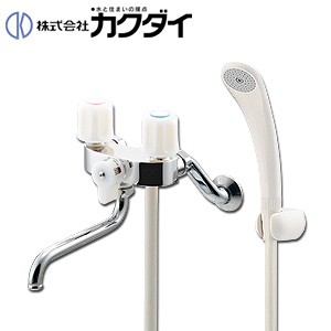 浴室用蛇口[壁][浴槽・洗い場兼用][2ハンドルシャワーバス混合水栓][スパウト170mm][一時止水][一般地]