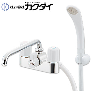 浴室用蛇口[台][浴槽・洗い場兼用][デッキ形][2ハンドルシャワーバス混合水栓][湯水芯102mm][スパウト220mm][一般地]