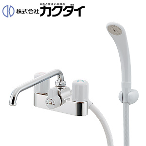 浴室用蛇口[台][浴槽・洗い場兼用][デッキ形][2ハンドルシャワーバス混合水栓][湯水芯120mm][スパウト220mm][一般地]