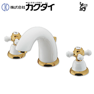 洗面用蛇口 鳥[台][2ハンドル混合水栓][スパウト122mm][吐水口高さ91mm][引き棒付][一般地]