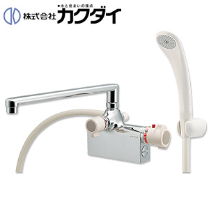 浴室用蛇口[台][デッキ形][サーモスタット付シャワーバス混合水栓][スパウト300mm][湯水芯100〜102mm][一般地]