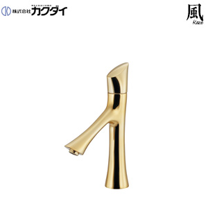 洗面用蛇口 風シリーズ[台][単水栓][立水栓][スパウト106mm][吐水口高さ73mm][一般地][アンティークゴールド]