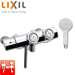 ●浴室用蛇口[壁][洗い場専用][サーモスタット付シャワーバス混合水栓][エコアクアスイッチシャワー][プッシュ式][一般地]