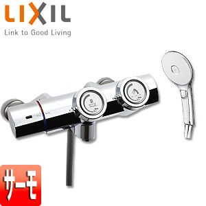 ●浴室用蛇口[壁][洗い場専用][サーモスタット付シャワーバス混合水栓][エコアクアスイッチシャワー][めっき][プッシュ式][一般地]