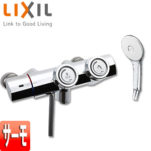 ●浴室用蛇口[壁][洗い場専用][サーモスタット付シャワーバス混合水栓][エコアクアシャワー][めっき][プッシュ式][一般地]