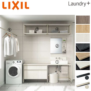 ●洗面化粧台セット ランドリープラス[間口1819mm][洗面器][ボウル片寄][右仕様][シングルレバー混合水栓][ボトルPトラップ(壁排水)][1面鏡][ウォール棚][ランドリーバー1本][一般地]