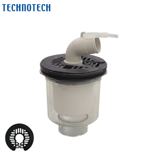 防水パン用排水トラップ[T.Eトラップ][縦型][TPD・TPW用][本体:透明][目皿:テクノブラック][洗面部材]