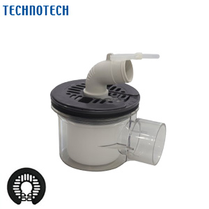 防水パン用排水トラップ[T.Eトラップ][横型][TPD・TPW用][本体:透明][目皿:テクノブラック][洗面部材]