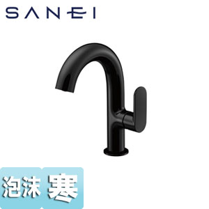 ●洗面用蛇口 MONOTON[台][シングルレバー混合水栓][泡沫][取付穴径：φ35〜39][スパウト137mm][漆黒][寒冷地]