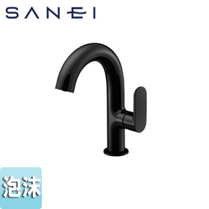 ●洗面用蛇口 MONOTON[台][シングルレバー混合水栓][泡沫][取付穴径：φ35〜39][スパウト137mm][漆黒][一般地]