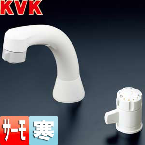 洗面用蛇口[台][洗髪シャワー水栓][サーモスタット式混合水栓][ホース引出式][取付穴径:φ36〜38mm][固定こま][寒冷地]