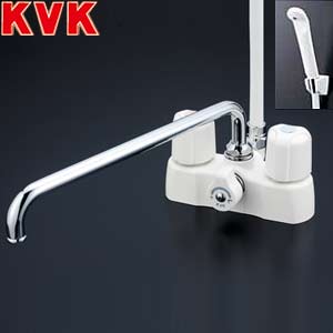 浴室用蛇口 KF2008シリーズ[台][浴槽・洗い場兼用][シャワーバス付2ハンドル混合水栓][可変ピッチ式][首長300mm][固定こま][一般地]