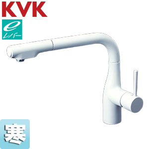 キッチン用蛇口[台][シングルレバー式シャワー付混合栓][水受けトレー付][eレバー][マットホワイト][寒冷地]