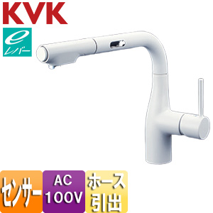 キッチン用蛇口[台][シングルレバー式シャワー付混合水栓][eレバー][AC100V][センサー付][マットホワイト][一般地]