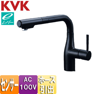 キッチン用蛇口[台][シングルレバー式シャワー付混合水栓][eレバー][AC100V][センサー付][マットブラック][一般地]
