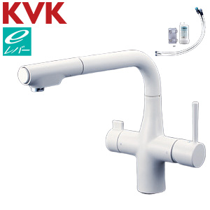 キッチン用蛇口[台][シングルレバー式シャワー付混合栓][浄水器付][水受けトレー付][eレバー][マットホワイト]