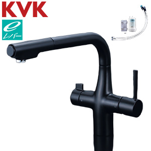 キッチン用蛇口[台][シングルレバー式シャワー付混合栓][浄水器付][水受けトレー付][eレバー][マットブラック]