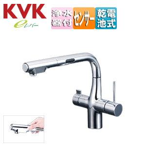 キッチン用蛇口[台][シングルレバー混合水栓][自動水栓][浄水器付][電池式][スパウト277mm][一般地]