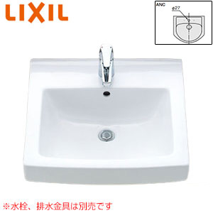 洗面器単品[オーバーカウンター式][角形][水栓取付穴径:φ27][中央1ヶ所]