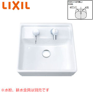 洗面器単品[ベッセル式][壁掛式][角形][380×380][水栓取付穴径:φ36、φ27][2ヶ所]