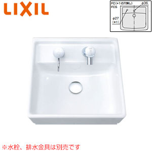 洗面器単品[ベッセル式][壁掛式][角形][380×380][水栓取付穴径:φ36][中央1ヶ所]
