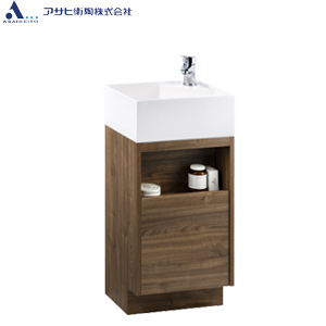 コンパクト洗面台[間口380mm][片開き][シングルレバー混合水栓][床排水][一般地]