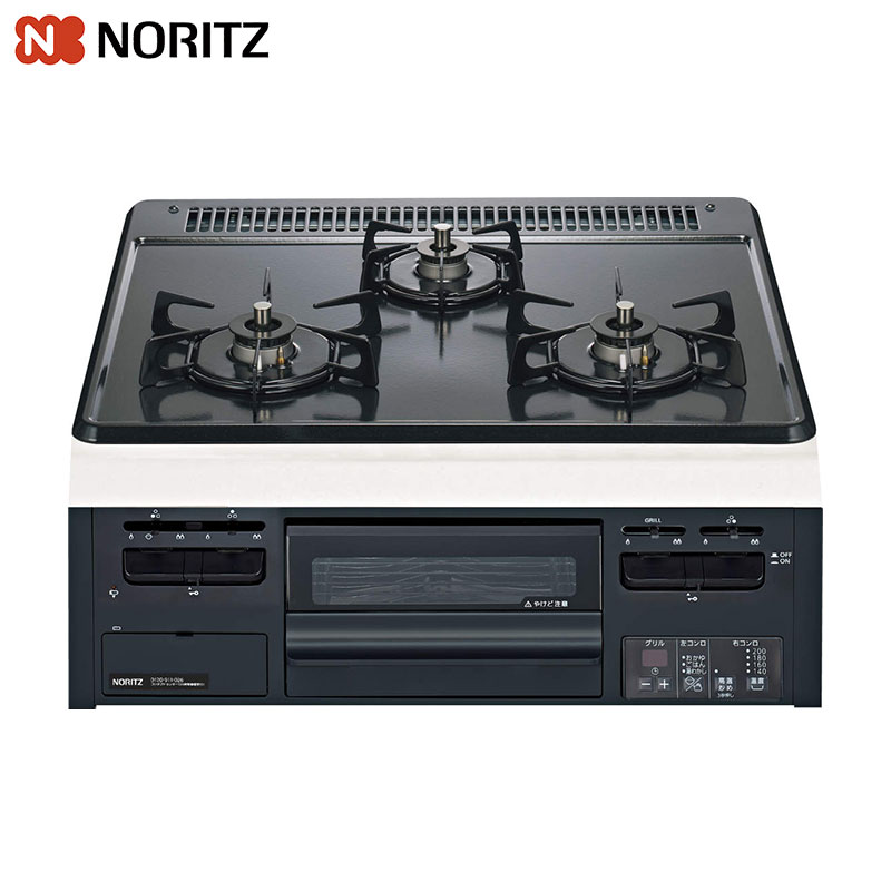 ビルトインガスコンロ メタルトップ[60cm][乾電池][ホーロートップ:グレー][前面パネル:ブラック][ごとく:スノーブラックホーロー]