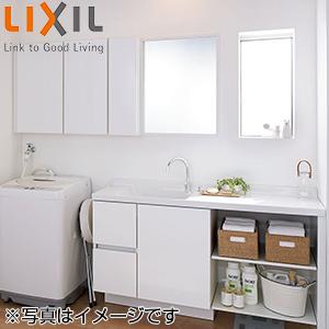 ●洗面化粧台セット エスタ[間口2145mm][高さ1800mm][システムタイプ(ボウル一体)][セミオープンセット][シングルレバー混合水栓(グースネック)][グロスホワイト][側板扉同色][ボウル左寄せ][一般地・寒冷地共用]