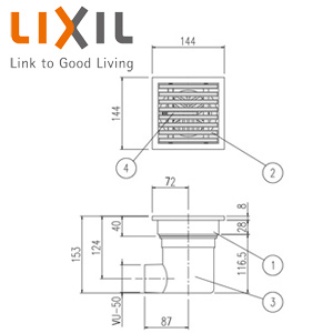 浴室排水ユニット[ステンレス][非防水層タイプ][横引きトラップ][長さ150タイプ][浴槽部材]