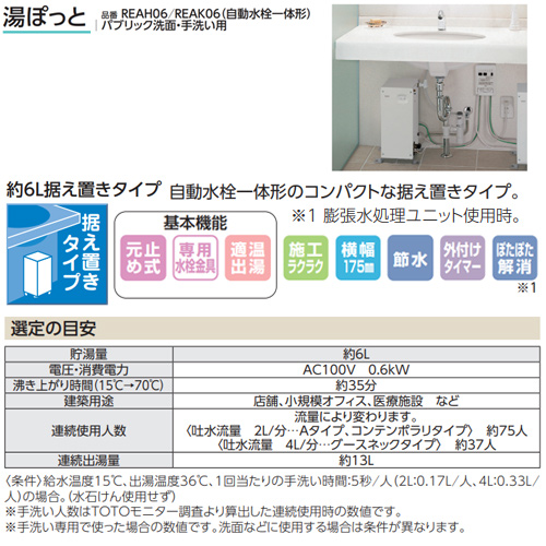 REAH06A11SSC12AH1K｜TOTO｜小型電気温水器 湯ぽっと[床置][元止式