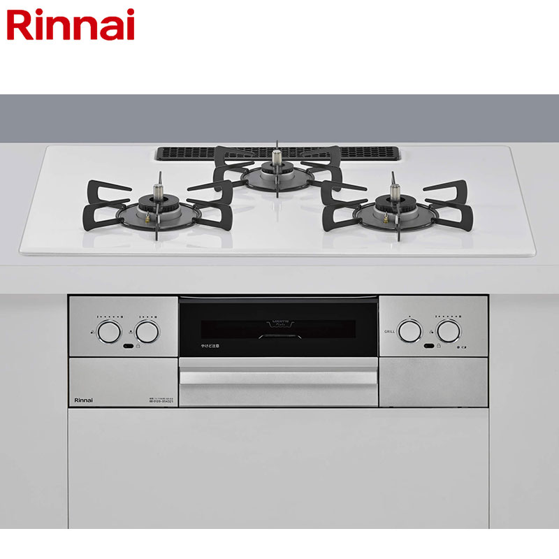 ビルトインガスコンロ マイトーン[75cm][乾電池][プレミアムガラスコート:ミストホワイト][前面パネル:シルバー][ごとく:ホーロー][ココットプレート付属]