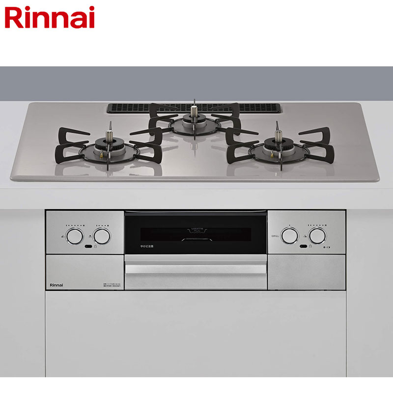 ビルトインガスコンロ マイトーン[75cm][乾電池][プレミアムガラスコート:ローズトープ][前面パネル:シルバー][ごとく:ホーロー][ココットプレート付属]