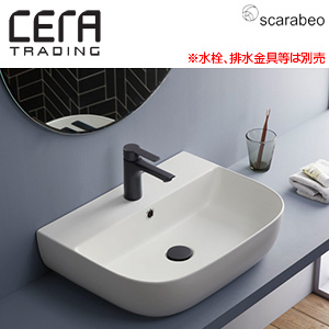 洗面器単品[スカラべオ社][グラム][ベッセル式][壁掛式][角形][550×420][水栓取付穴径:φ35][中央1ヶ所][マットホワイト]