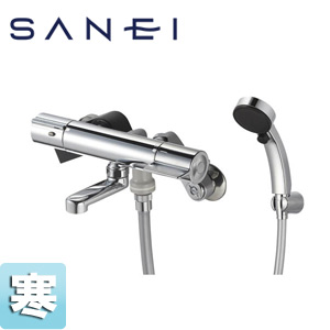 浴室用蛇口[壁][洗い場専用][サーモスタット付シャワーバス混合水栓][スパウト80mm][寒冷地]