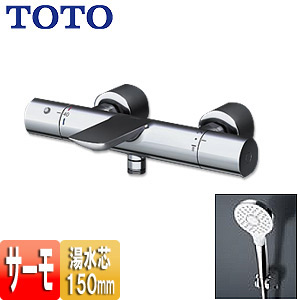 浴室用蛇口[壁][洗い場専用][サーモスタット付シャワーバス混合水栓][コンフォートウエーブシャワー(めっき)][スパウト83mm][ストレート脚][湯水芯150mm][一般地]