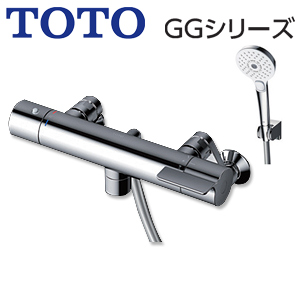 浴室用蛇口 GGシリーズ[壁][洗い場専用][サーモスタット付シャワーバス混合水栓][コンフォートウエーブ3モードめっき][一般地]