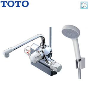 浴室用蛇口[台][浴槽・洗い場兼用][サーモスタット付シャワーバス混合水栓][定量止水][コンフォートウエーブシャワー(樹脂)][スパウト260mm][湯水芯120mm][寒冷地]
