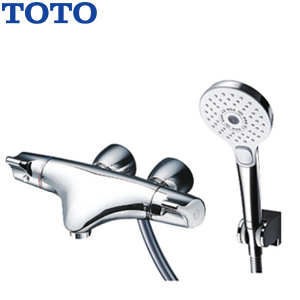 浴室用蛇口 ニューウエーブシリーズ[壁][洗い場専用][サーモスタット付シャワーバス混合水栓][コンフォートウエーブ3モードシャワー(めっき)][スパウト57mm][ストレート脚][湯水芯90mm][一般地]