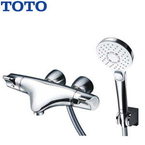 浴室用蛇口 ニューウエーブシリーズ[壁][洗い場専用][サーモスタット付シャワーバス混合水栓][コンフォートウエーブクリックシャワー(めっき)][スパウト57mm][ストレート脚][湯水芯90mm][一般地]