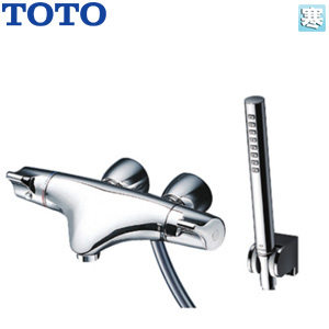 浴室用蛇口 ニューウエーブシリーズ[壁][洗い場専用][サーモスタット付シャワーバス混合水栓][コンフォートウエーブシャワー(メタル)][シリンダー形][スパウト57mm][ストレート脚][湯水芯90mm][寒冷地]