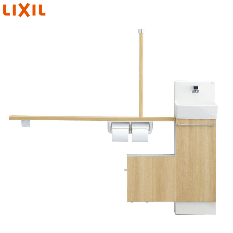 手洗キャビネット[コフレル][スリム][壁付][手すりカウンターサニタリーボックス付キャビネットタイプ][ハンドル水栓][1500サイズ][床給水・床排水][一般地・寒冷地共用][右仕様]