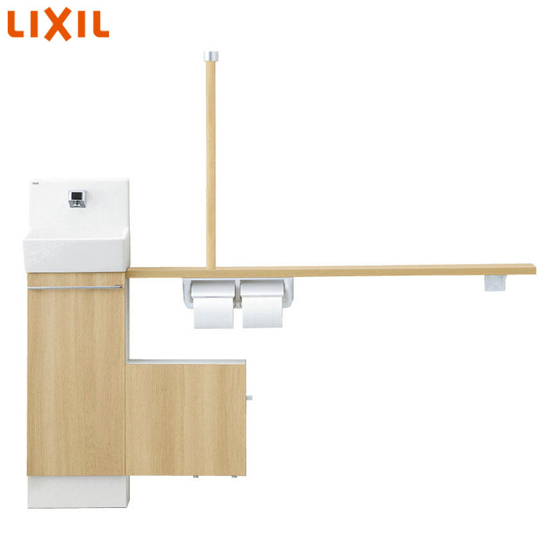 手洗キャビネット[コフレル][スリム][埋込][手すりカウンターサニタリーボックス付キャビネットタイプ][自動水栓][1500サイズ][床給水・床排水][一般地・寒冷地共用][左仕様]