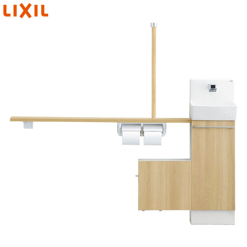 手洗キャビネット[コフレル][スリム][埋込][手すりカウンターサニタリーボックス付キャビネットタイプ][ハンドル水栓][1500サイズ][床給水・床排水][一般地・寒冷地共用][右仕様]